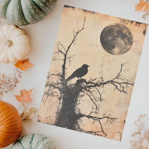 Papier Mousseline Oiseau vintage dans l'arbre et découpage de lune