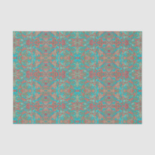 Papier Mousseline Oiseaux Arabesque Bohème Bohème Turquoise Rouge Ve