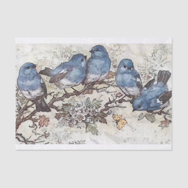 Papier Mousseline Oiseaux bleus (Recto)