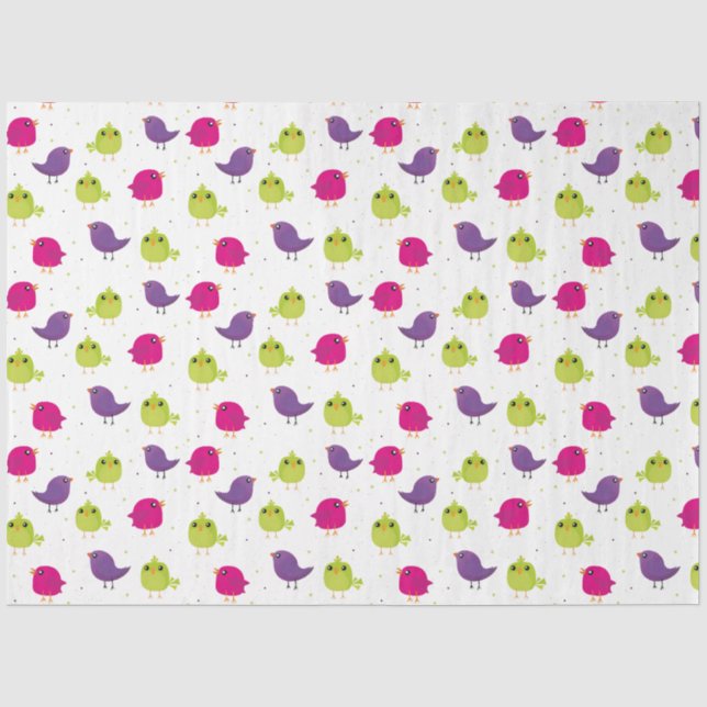 Papier Mousseline Oiseaux colorés mignons  (Recto)