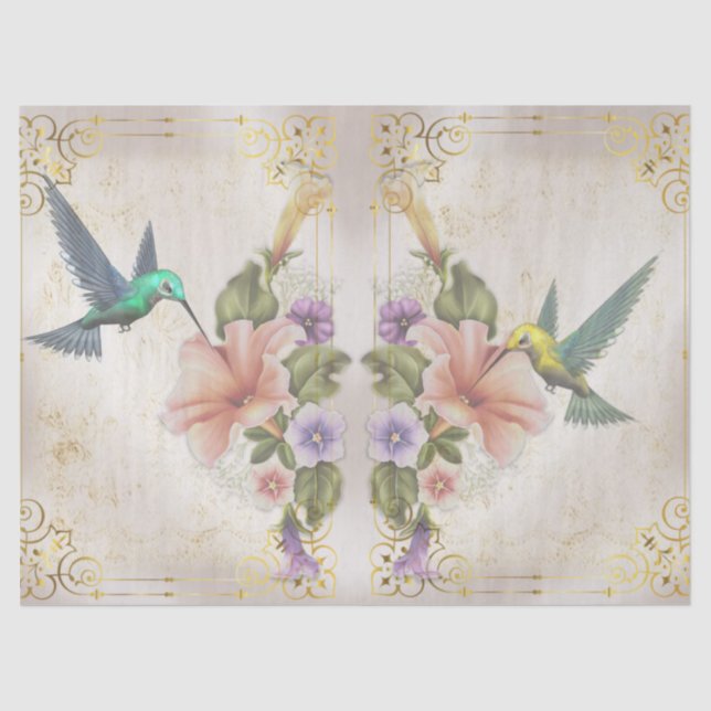 Papier Mousseline Oiseaux de brousse, fleurs et écritures Découpage (Recto)