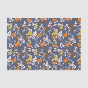 Papier Mousseline Oiseaux de la Chinoiserie Bleue et Orange