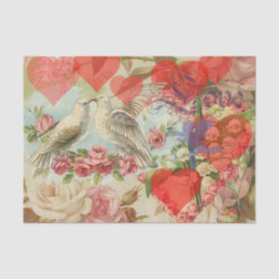 Papier Mousseline Oiseaux de l'amour Vintage Antique Cœur