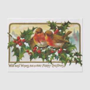 Papier Mousseline Oiseaux de Noël parmi les baies et l'ivoire