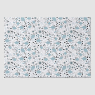Papier Mousseline Oiseaux de poulet Fleurs gris bleu mignonnes Berri