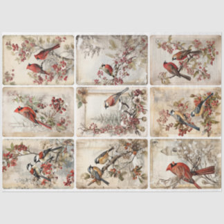 Papier Mousseline Oiseaux d'hiver neuf