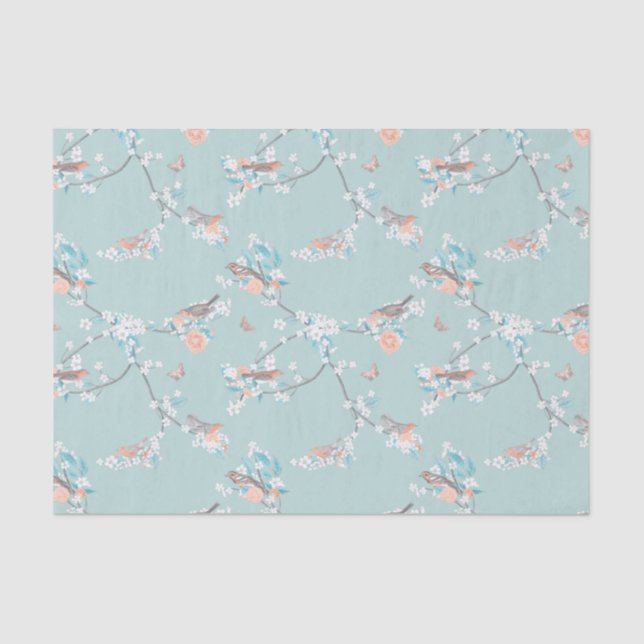 Papier Mousseline Oiseaux et fleurs (Recto)