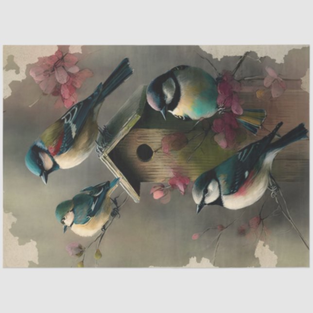 Papier Mousseline Oiseaux et fleurs Ephemera Design Series #18 (Recto)