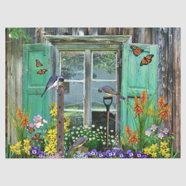 Papier Mousseline Oiseaux Flower Garden Rustic Shed (Recto)