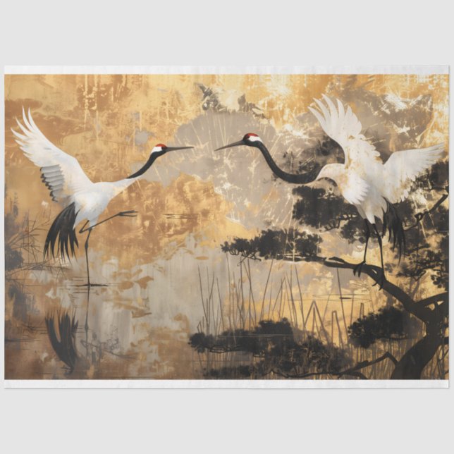 Papier Mousseline Oiseaux japonais de grues (Recto)