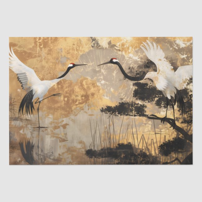 Papier Mousseline Oiseaux japonais de grues (Recto)