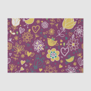 Papier Mousseline Oiseaux lunatiques et fleurs de vin