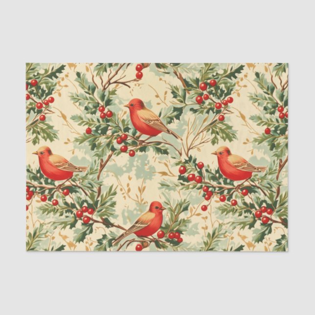 Papier Mousseline Oiseaux rouges de fête (Recto)