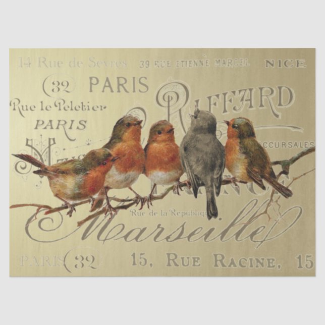 Papier Mousseline Oiseaux sur Gold Vintage Ville Noms Découpage (Recto)
