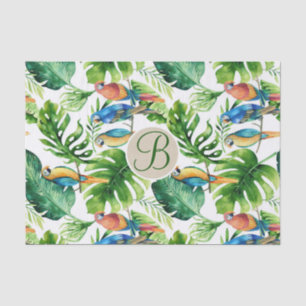 Papier Mousseline Oiseaux Tropicaux Feuilles Monogramme Chic Lettre 