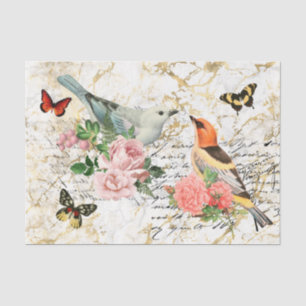 Papier Mousseline Oiseaux vintages, Fleurs vieilles lettres Découpag