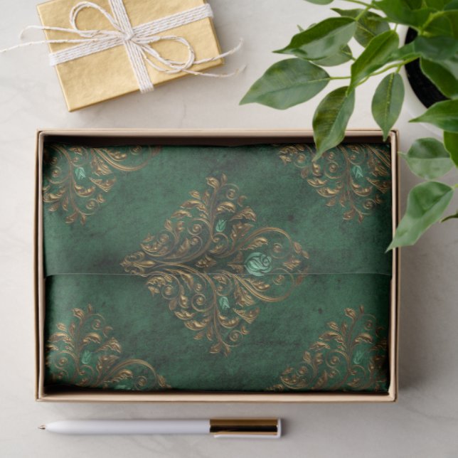 Papier Mousseline Old Gold Emerald French  (Cadeau)