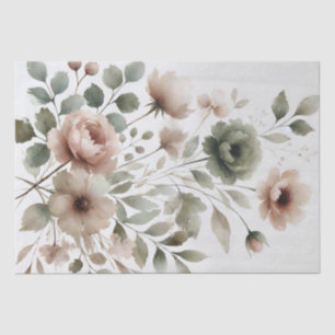Papier Mousseline Olive et rose pâle Aquarelle Florale moderne