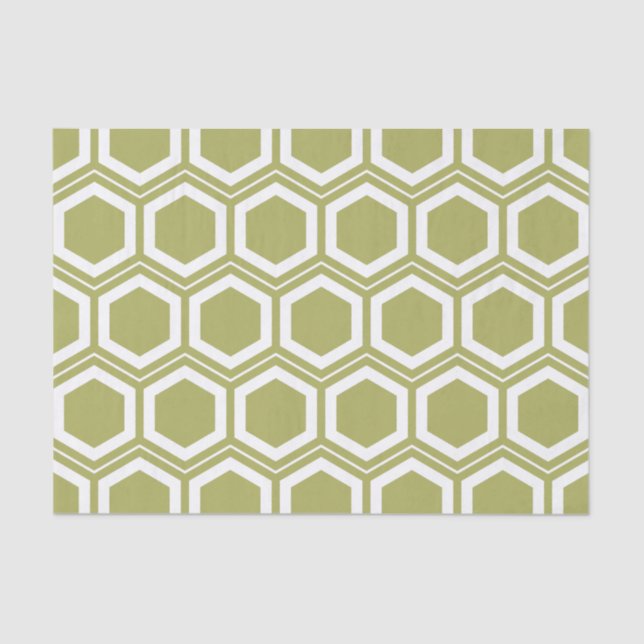 Papier Mousseline Olive Green et White Honeycomb Motif (Recto)