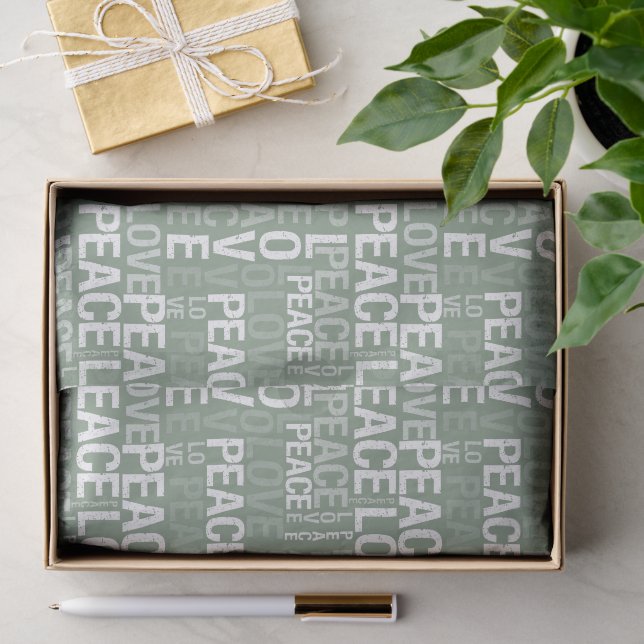 Papier Mousseline Olive Green White Peace Love Christmas (Cadeau)
