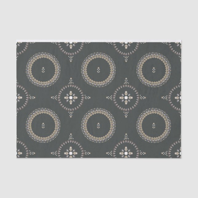 Papier Mousseline Olive Noir Élégant Floral Ornemental (Recto)