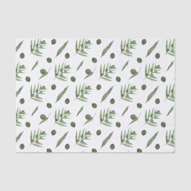 Papier Mousseline Olives vertes et branches d'olivier (Recto)