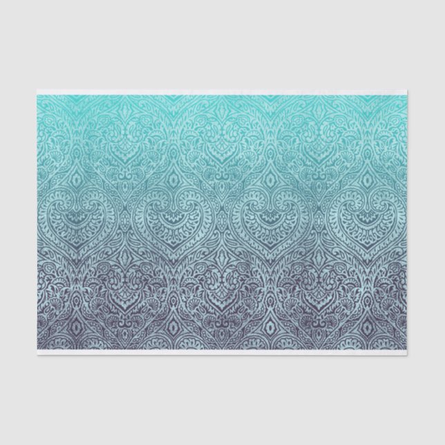 Papier Mousseline Ombre ornementale dévêtue Turquoise et violette (Recto)