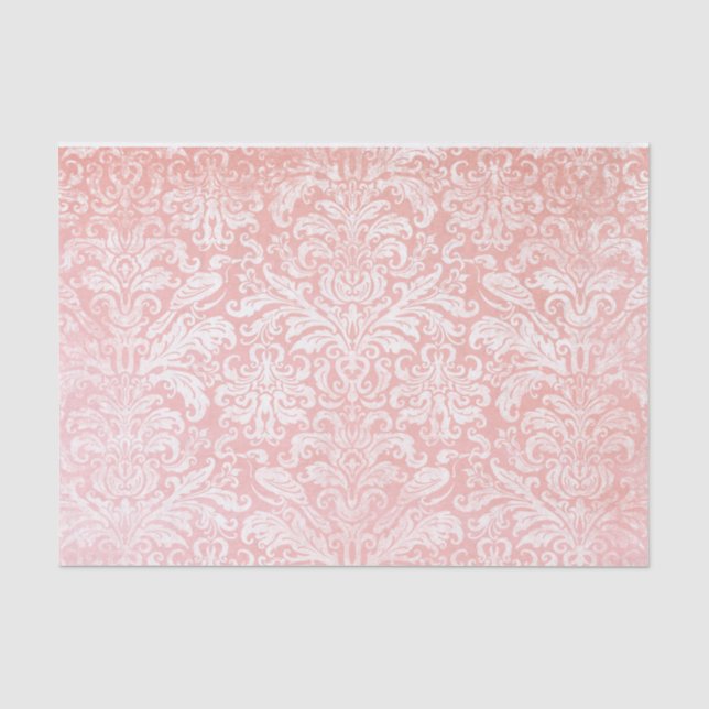 Papier Mousseline Ombre rose Doucement Distressé Motif Damas (Recto)