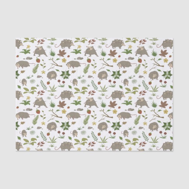 Papier Mousseline Opossum dans un champ de Berry en blanc (Recto)