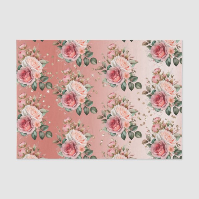 Papier Mousseline Or Confetti rose Roses Floral (Recto)