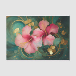 Papier Mousseline Or Hibiscus rose doré, fleurs officielles