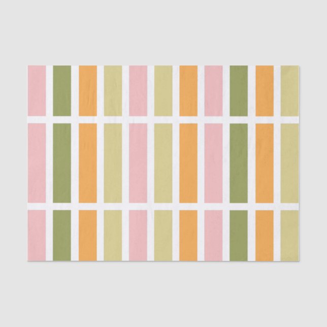 Papier Mousseline Or rose orange et rayures vertes (Recto)