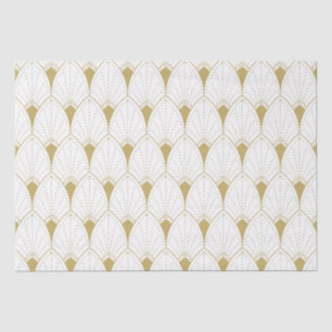 Papier Mousseline Or sur Motif géométrique Art déco blanc