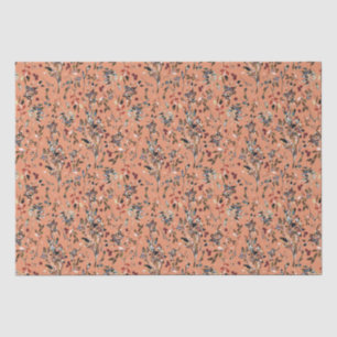 Papier Mousseline Orange Fleurs Feuilles Berries Aquarelle Floral