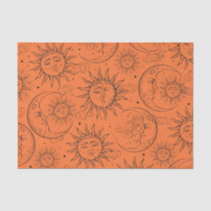 Papier Mousseline Orange Magique Vintage Céleste Soleil Lune Étoiles