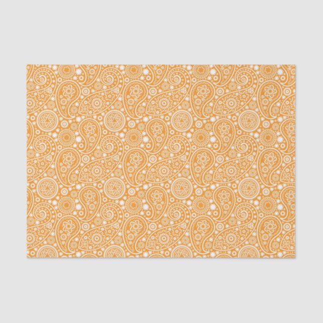 Papier Mousseline Orange Retro Paisley (Recto)