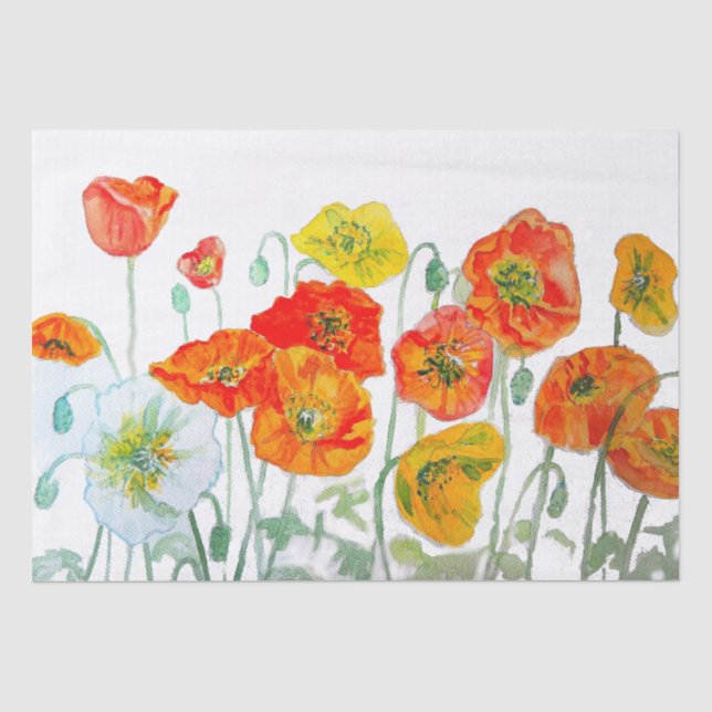 Papier Mousseline Orange rouge Motif à fleurs (Recto)