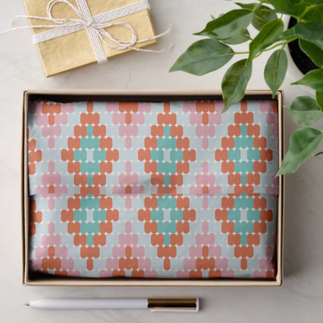 Papier Mousseline Orange Teal Pink Folk Diamond Geometric Pattern (Cadeau)