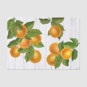 Papier Mousseline Oranges d'agrumes frais aquarelle bois blanc rusti