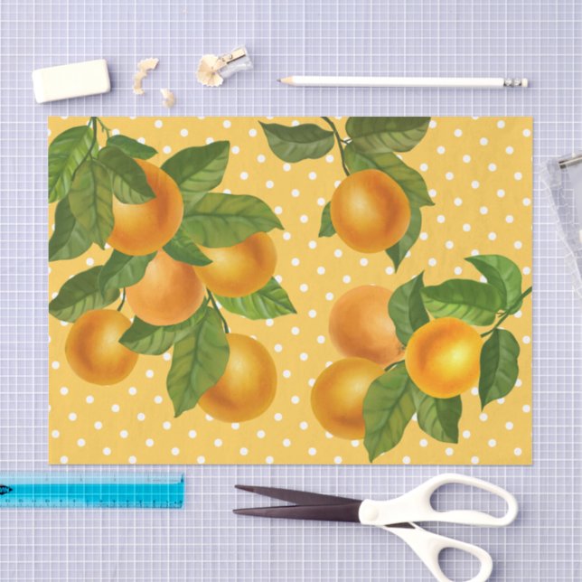 Papier Mousseline Oranges d'agrumes frais rustique aquarelle point m (Artisanat)