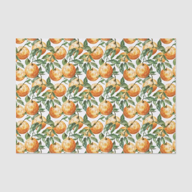 Papier Mousseline Oranges d'aquarelle et Motif Feuille (Recto)