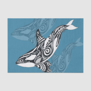 Papier Mousseline Orca Killer Whale Tlingit Indigo encre bleue