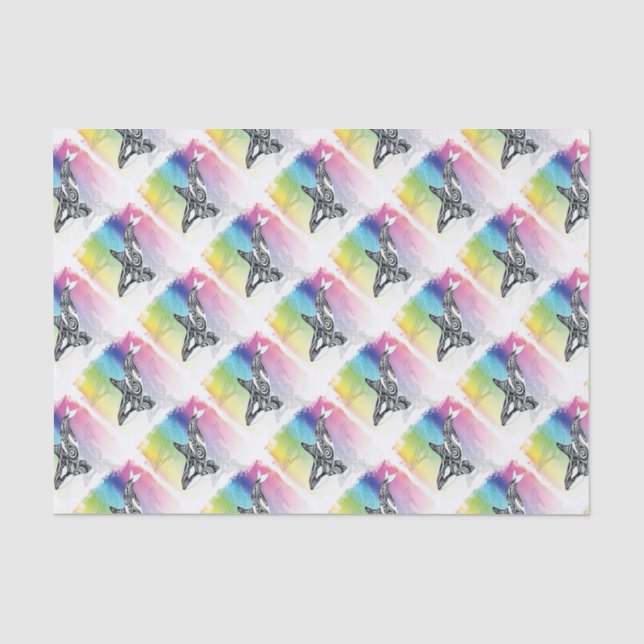 Papier Mousseline Orca Whale Tribal Rainbow Art (Recto)