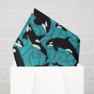 Papier Mousseline Orcas Killer Whales in the Ocean Patterned
