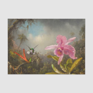 Papier Mousseline Orchidée avec deux colibris Heade
