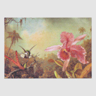 Papier Mousseline Orchidée avec deux colibris, peinture d'art