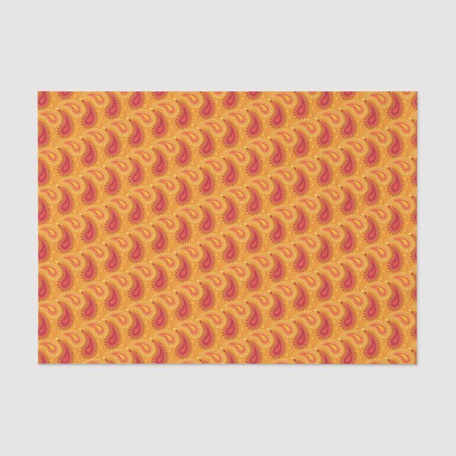 Papier Mousseline Oriental Orange Perse Motif Paisley (Recto)