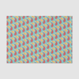 Papier Mousseline Oriental Turquoise Orange Perse Motif Paisley