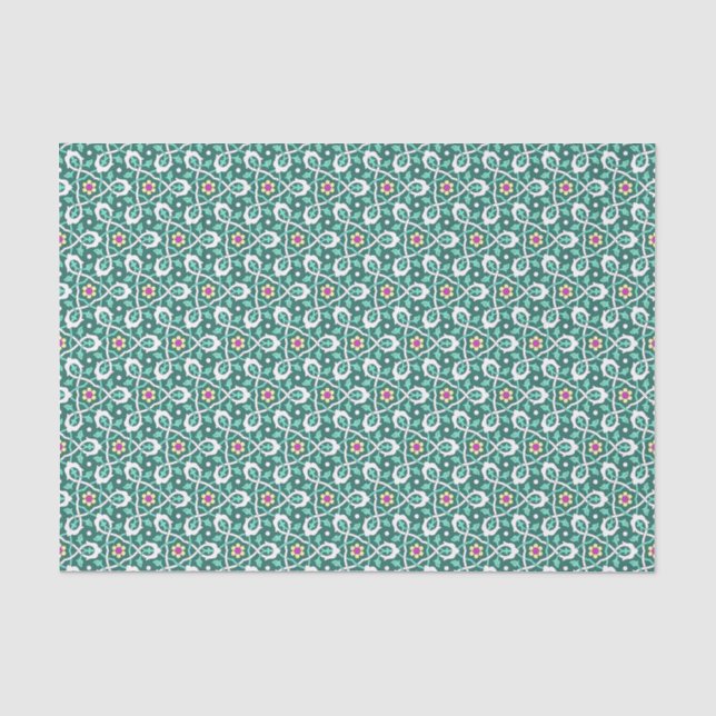 Papier Mousseline Oriental Vert Blanc Ottoman Vin Turc Motif (Recto)