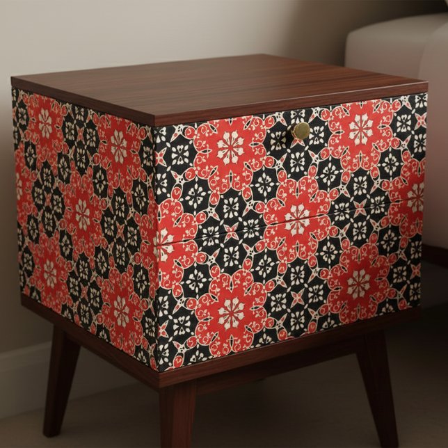 Papier Mousseline Ornat Elegant Mosaïque Rouge Noir Blanc Découpage (Créateur téléchargé)